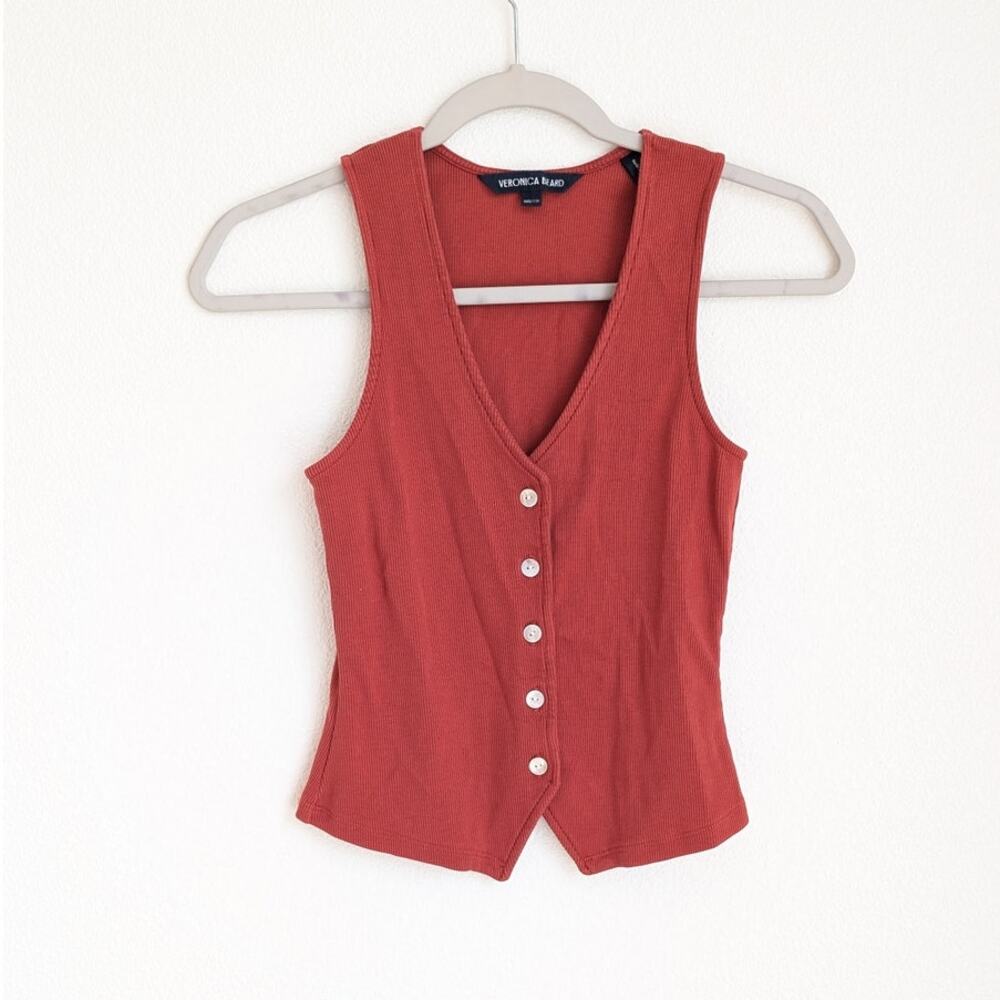 Veronica Beard Rust Red Button-Front Tank Top